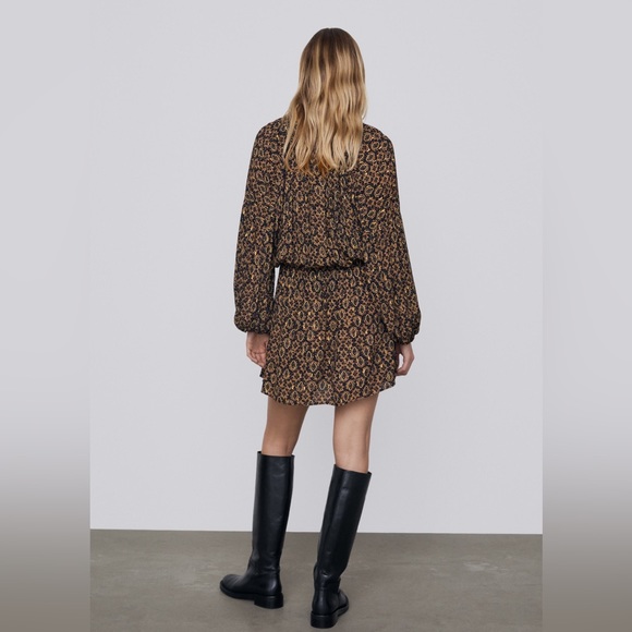 ZARA METALLIC PRINT DRESS WITH BALLOON SLEEVES - Picture 5 of 7